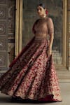 Buy_Nitika Gujral_Red Raw Silk Embroidery Floral Plunge Neck Bloom Bridal Lehenga Set _Online_at_Aza_Fashions