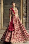 Buy_Nitika Gujral_Red Raw Silk Embroidery Floral Plunge Neck Bridal Lehenga Set _at_Aza_Fashions