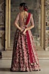 Shop_Nitika Gujral_Red Raw Silk Embroidery Floral Plunge Neck Bridal Lehenga Set _at_Aza_Fashions