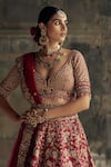 Buy_Nitika Gujral_Red Raw Silk Embroidery Floral Plunge Neck Bridal Lehenga Set _Online_at_Aza_Fashions