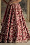 Shop_Nitika Gujral_Red Raw Silk Embroidery Floral Plunge Neck Bridal Lehenga Set _Online_at_Aza_Fashions