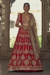 Buy_Nitika Gujral_Red Raw Silk Embroidered Dori Plunge Bridal Lehenga Set _at_Aza_Fashions