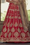 Nitika Gujral_Red Raw Silk Embroidered Dori Plunge Bridal Lehenga Set _Online_at_Aza_Fashions