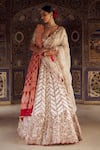 Buy_Nitika Gujral_Ivory Organza Embroidery Dabka Sweetheart Neck Chevron Bridal Lehenga Set _at_Aza_Fashions