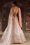 Shop_Nitika Gujral_Ivory Organza Embroidery Dabka Sweetheart Neck Chevron Bridal Lehenga Set _at_Aza_Fashions