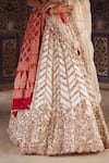 Nitika Gujral_Ivory Organza Embroidery Dabka Sweetheart Neck Chevron Bridal Lehenga Set _Online_at_Aza_Fashions