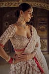 Nitika Gujral_Ivory Organza Embroidery Dabka Sweetheart Neck Chevron Bridal Lehenga Set _at_Aza_Fashions