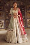 Buy_Nitika Gujral_Silver Tissue Embroidery Dori Sweetheart Neck Bridal Lehenga Set _at_Aza_Fashions