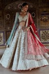 Shop_Nitika Gujral_Silver Tissue Embroidery Dori Sweetheart Neck Bridal Lehenga Set _at_Aza_Fashions