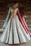 Buy_Nitika Gujral_Silver Tissue Embroidery Dori Sweetheart Neck Bridal Lehenga Set _Online_at_Aza_Fashions