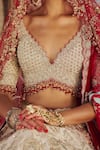 Buy_Nitika Gujral_Silver Tissue Embroidery Dori Sweetheart Neck Bridal Lehenga Set 