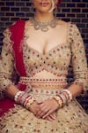 Buy_Nitika Gujral_Gold Tissue Embroidery Dori Sweetheart Neck Stone Bridal Lehenga Set _Online_at_Aza_Fashions