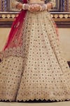 Nitika Gujral_Gold Tissue Embroidery Dori Sweetheart Neck Stone Bridal Lehenga Set _Online_at_Aza_Fashions