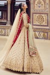 Shop_Nitika Gujral_Gold Tissue Embroidery Dori Sweetheart Neck Stone Bridal Lehenga Set 