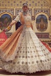 Buy_Nitika Gujral_Gold Tissue Embroidery Dabka Sweetheart Neck Resham Bridal Lehenga Set _at_Aza_Fashions