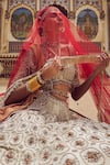 Nitika Gujral_Gold Tissue Embroidery Dabka Sweetheart Neck Resham Bridal Lehenga Set _Online_at_Aza_Fashions