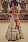 Nitika Gujral_Gold Tissue Embroidery Dabka Sweetheart Neck Resham Bridal Lehenga Set _at_Aza_Fashions