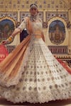 Buy_Nitika Gujral_Gold Tissue Embroidery Dabka Sweetheart Neck Resham Bridal Lehenga Set _at_Aza_Fashions