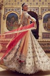 Nitika Gujral_Gold Tissue Embroidery Dabka Sweetheart Neck Resham Bridal Lehenga Set _at_Aza_Fashions