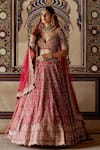 Buy_Nitika Gujral_Red Raw Silk Embroidery Kasab Sweetheart Neck Dabka Bridal Lehenga Set _at_Aza_Fashions