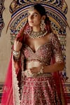 Buy_Nitika Gujral_Red Raw Silk Embroidery Kasab Sweetheart Neck Dabka Bridal Lehenga Set _Online_at_Aza_Fashions