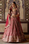 Buy_Nitika Gujral_Red Raw Silk Embroidery Kasab Sweetheart Neck Dabka Bridal Lehenga Blouse Set _at_Aza_Fashions