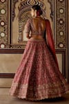 Shop_Nitika Gujral_Red Raw Silk Embroidery Kasab Sweetheart Neck Dabka Bridal Lehenga Blouse Set _at_Aza_Fashions