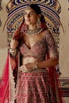 Buy_Nitika Gujral_Red Raw Silk Embroidery Kasab Sweetheart Neck Dabka Bridal Lehenga Blouse Set _Online_at_Aza_Fashions