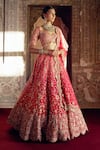 Buy_Nitika Gujral_Red Raw Silk Embroidered Kasab Sweetheart Floral Ombre Bridal Lehenga Set _at_Aza_Fashions