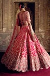 Shop_Nitika Gujral_Red Raw Silk Embroidered Kasab Sweetheart Floral Ombre Bridal Lehenga Set _at_Aza_Fashions