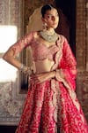 Nitika Gujral_Red Raw Silk Embroidered Kasab Sweetheart Floral Ombre Bridal Lehenga Set _Online_at_Aza_Fashions