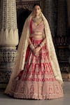 Buy_Nitika Gujral_Red Raw Silk Embroidered Kasab Scallop Floral Jaal Dabka Bridal Lehenga Set _at_Aza_Fashions