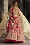 Nitika Gujral_Red Raw Silk Embroidered Kasab Scallop Floral Jaal Dabka Bridal Lehenga Set _Online_at_Aza_Fashions