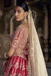 Shop_Nitika Gujral_Red Raw Silk Embroidered Kasab Scallop Floral Jaal Dabka Bridal Lehenga Set _Online_at_Aza_Fashions