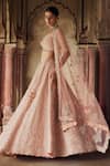 Nitika Gujral_Peach Taffeta Silk Embroidered Kasab Jaali Dabka Combination Bridal Lehenga Set _at_Aza_Fashions