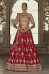 Buy_Nitika Gujral_Red Raw Silk Embroidered Kasab Sweetheart Floral Blossom Bridal Lehenga Set _at_Aza_Fashions