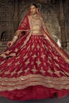 Nitika Gujral_Red Raw Silk Embroidered Kasab Sweetheart Floral Blossom Bridal Lehenga Set _at_Aza_Fashions