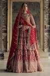 Buy_Nitika Gujral_Red Raw Silk Embroidered Kasab Sweetheart Paisley Vine Dabka Bridal Lehenga Set _at_Aza_Fashions