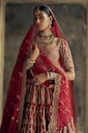 Nitika Gujral_Red Raw Silk Embroidered Kasab Sweetheart Paisley Vine Dabka Bridal Lehenga Set _Online_at_Aza_Fashions