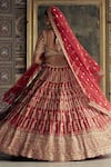 Nitika Gujral_Red Raw Silk Embroidered Kasab Sweetheart Paisley Vine Dabka Bridal Lehenga Set _at_Aza_Fashions