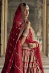 Buy_Nitika Gujral_Red Raw Silk Embroidered Kasab Sweetheart Paisley Vine Dabka Bridal Lehenga Set 