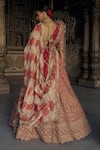 Shop_Nitika Gujral_Red Raw Silk Embroidered Dori Plunge Chevron Vine Dabka Bridal Lehenga Set _at_Aza_Fashions