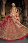 Buy_Nitika Gujral_Red Raw Silk Embroidered Dori Plunge V-neck Chevron Vine Bridal Lehenga Set _at_Aza_Fashions