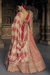 Shop_Nitika Gujral_Red Raw Silk Embroidered Dori Plunge V-neck Chevron Vine Bridal Lehenga Set _at_Aza_Fashions