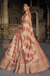 Nitika Gujral_Red Raw Silk Embroidered Dori Plunge V-neck Chevron Vine Bridal Lehenga Set _Online_at_Aza_Fashions