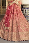 Nitika Gujral_Red Raw Silk Embroidered Dori Plunge V-neck Chevron Vine Bridal Lehenga Set _at_Aza_Fashions