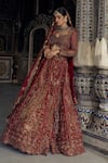 Buy_Nitika Gujral_Red Raw Silk Embroidered Kasab Sweetheart Paisley Dabka Bridal Lehenga Set _at_Aza_Fashions