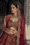 Buy_Nitika Gujral_Red Raw Silk Embroidered Kasab Sweetheart Paisley Dabka Bridal Lehenga Set _Online_at_Aza_Fashions