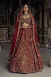 Shop_Nitika Gujral_Red Raw Silk Embroidered Kasab Sweetheart Paisley Dabka Bridal Lehenga Set _Online_at_Aza_Fashions