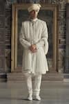 Buy_Nitika Gujral_Ivory Raw Silk Embroidered Dabka Dori Sherwani And Kurta Set _at_Aza_Fashions